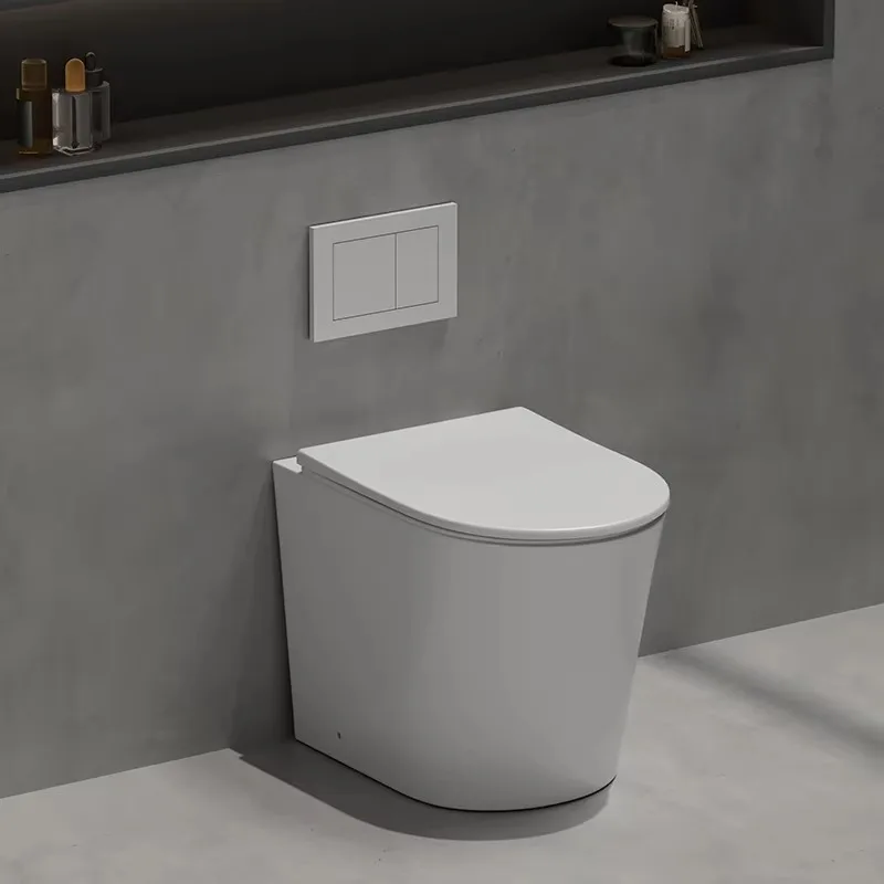 Modern floor-to-ceiling toilet with concealed tank Ceramic swirl flushing tank and bathroom P-trap drain