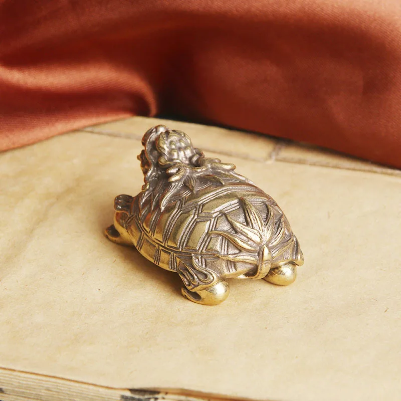 Pure Brass Vintage Dragon Turtle Desktop Ornament Lucky Beast Tea Pet Decoration Antique Miscellaneous Old Bronzeware