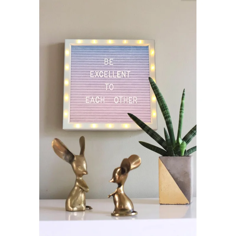 Gradient 10x10 Letter Board Gradient Belt Board with Stand, Built-in LED Lights -Menu Board Wood Frame, 340 Lett