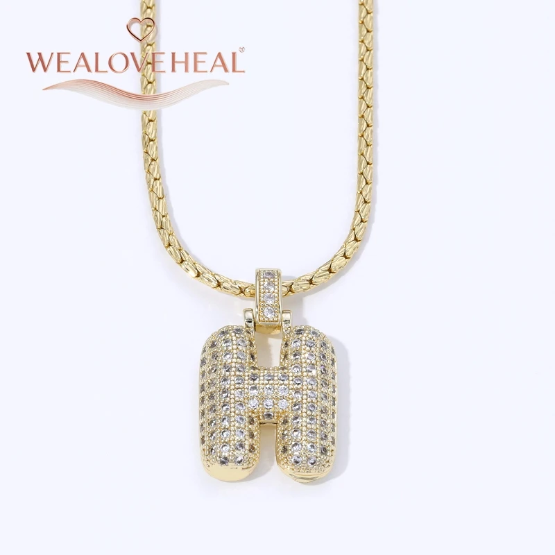 18K Vergoldete A-Z Bubble Initial Halskette, Puff-Ballon-Buchstaben-Anhänger Halsketten mit Zirkonia, Hip-Hop-Schmuck Geschenk für Frauen und Männer – Detail 26