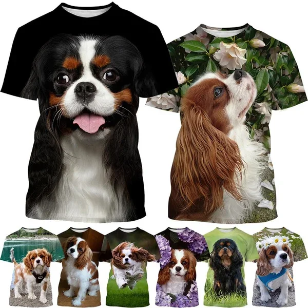 

Футболка с 3D-принтом красивой собачки-кавалера, Повседневная футболка с коротким рукавом в стиле хип-хоп, новинка 2023