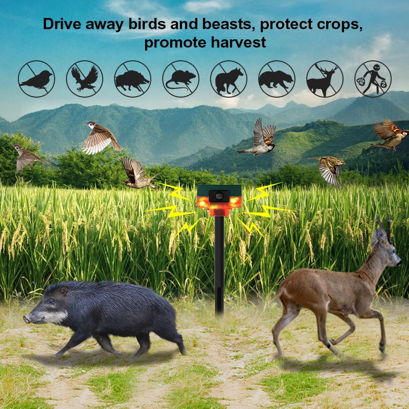 Solar Infrared Motion Sensor Alarm Detector Waterproof 129DB Siren Strobe Light Outdoor Animal Repeller Garden Security Alarm