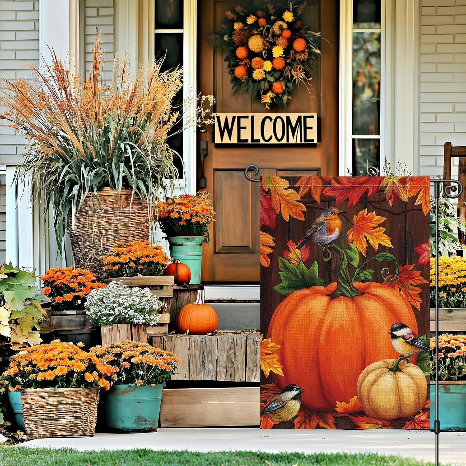 Louise Maelys Fall Garden Flag 12x18 Inch Double Sided Outside Flag Thanksgiving Pumpkin Birds Small Burlap Outdoor Yard Wel PPZ