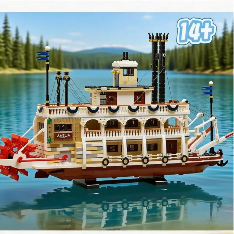 Bloques de construcción creativos para patatas de vapor de río, modelo de barco de vapor, transporte, montar ladrillos, juguetes, regalo de cumpleaños y Navidad, 2025 21356