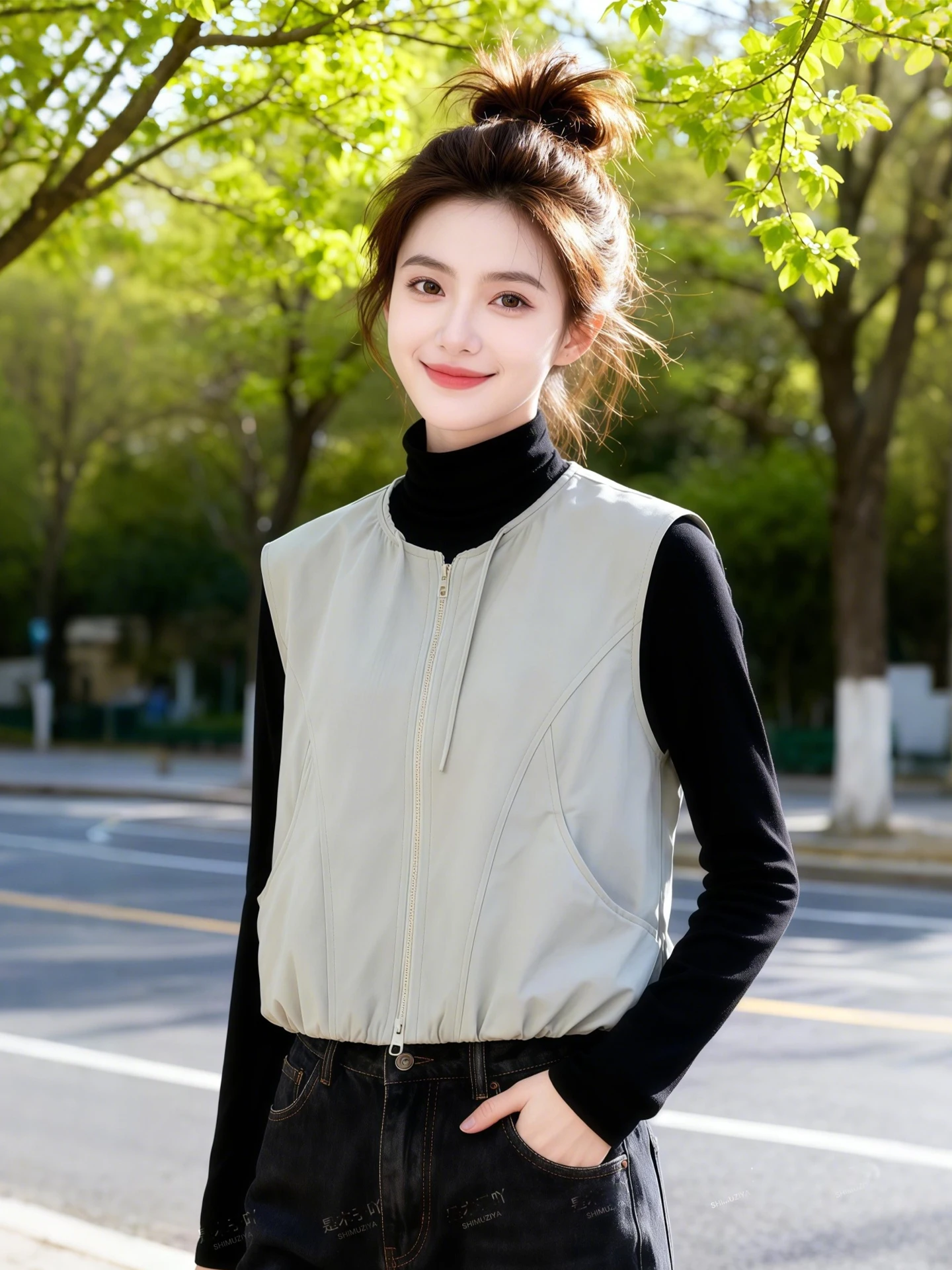 

Zippered Loose round Neck Vest Women's Fashion Commute Style Spring New Arrival Outerwear Layering Tank Top Casual Wear