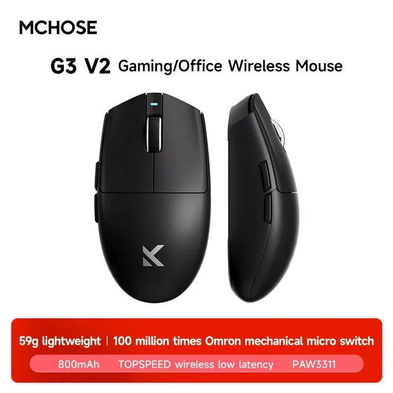 MCHOSE G3 V2 Pro Kabellose E-Sports-Maus Leichtgewichtig Drei Modi Bluetooth PAW3395 Hochleistungsfähig 800mAh Spiel- und Büromaus 59g