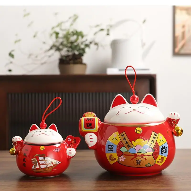 Creativity, Cartoon, Fortune Cat, Tea Jar, Ceramic Sealed Storage, Empty Household Coffee Accessories