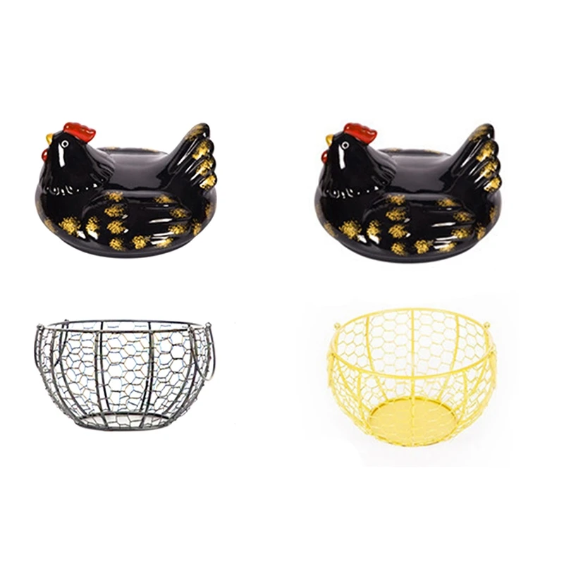 Eggs Holder Basket Organizer Storage Ceramic Fruit Container Kitchen Hen Decor Basket Chicken Shape Ceramic