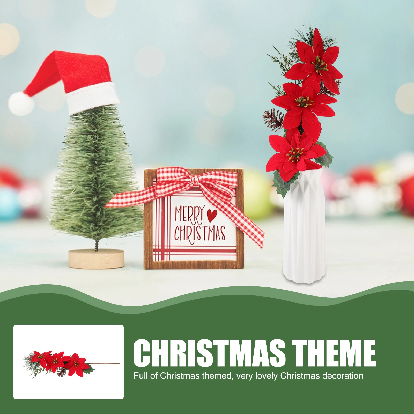 

2Pcs Christmas Poinsettia Stems Artificial Xmas Flower Picks for Tree Ornament Party Decor DIY Floral Wreath Xmas Flower Picks