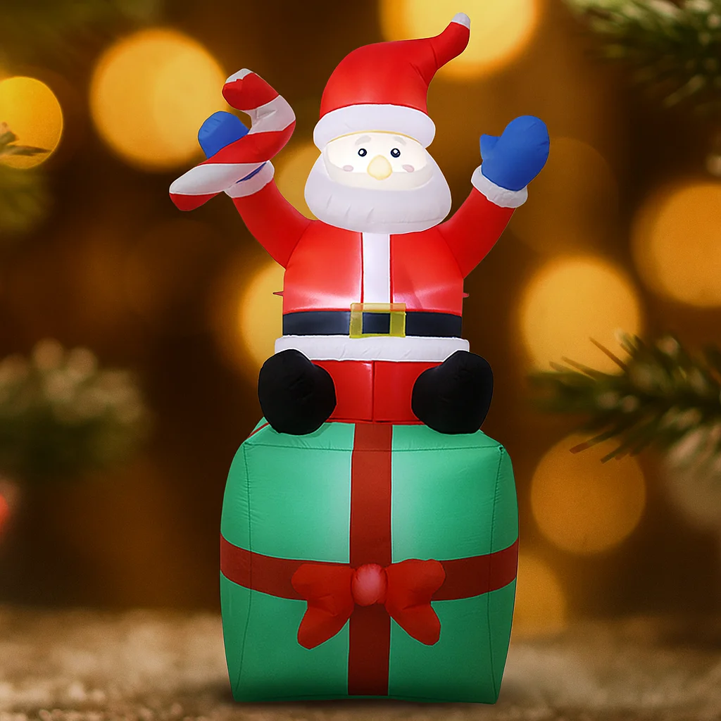 Jouet gonflable de 5,91 pieds, boîte-cadeau du père noël, décorations de noël pour lumières LED de cour, fournitures de noël, ornements pour la maison, cadeau de vacances