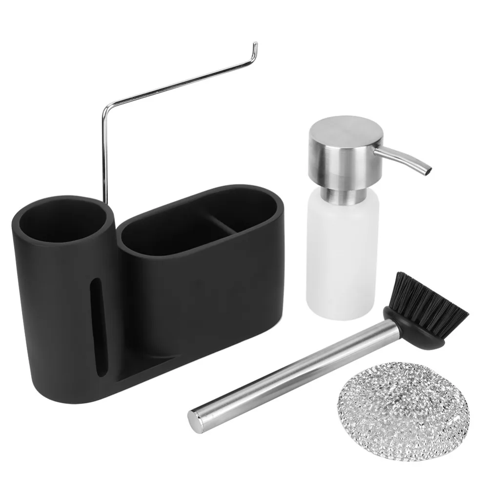 Resin + Stainless Steel 304 Soap Dispenser 250ml Matte Black Sink Caddy Easy To Press Dishwashing Accessories Hand Soap Storage