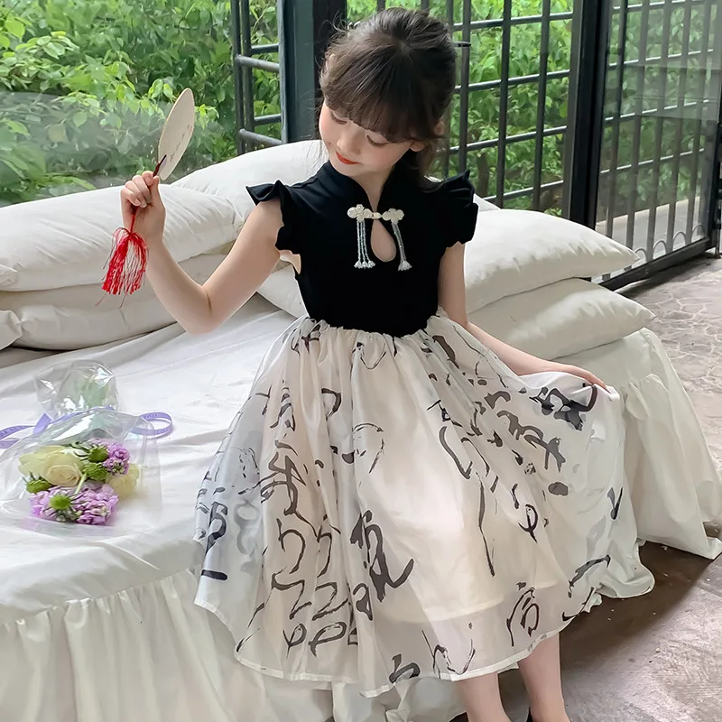 

Girls Skirts 2024 Summer New Childrens Clothes New Chinese Style Little Girl Chinese Style Hanfu Gauze Skirt Temperament Casual