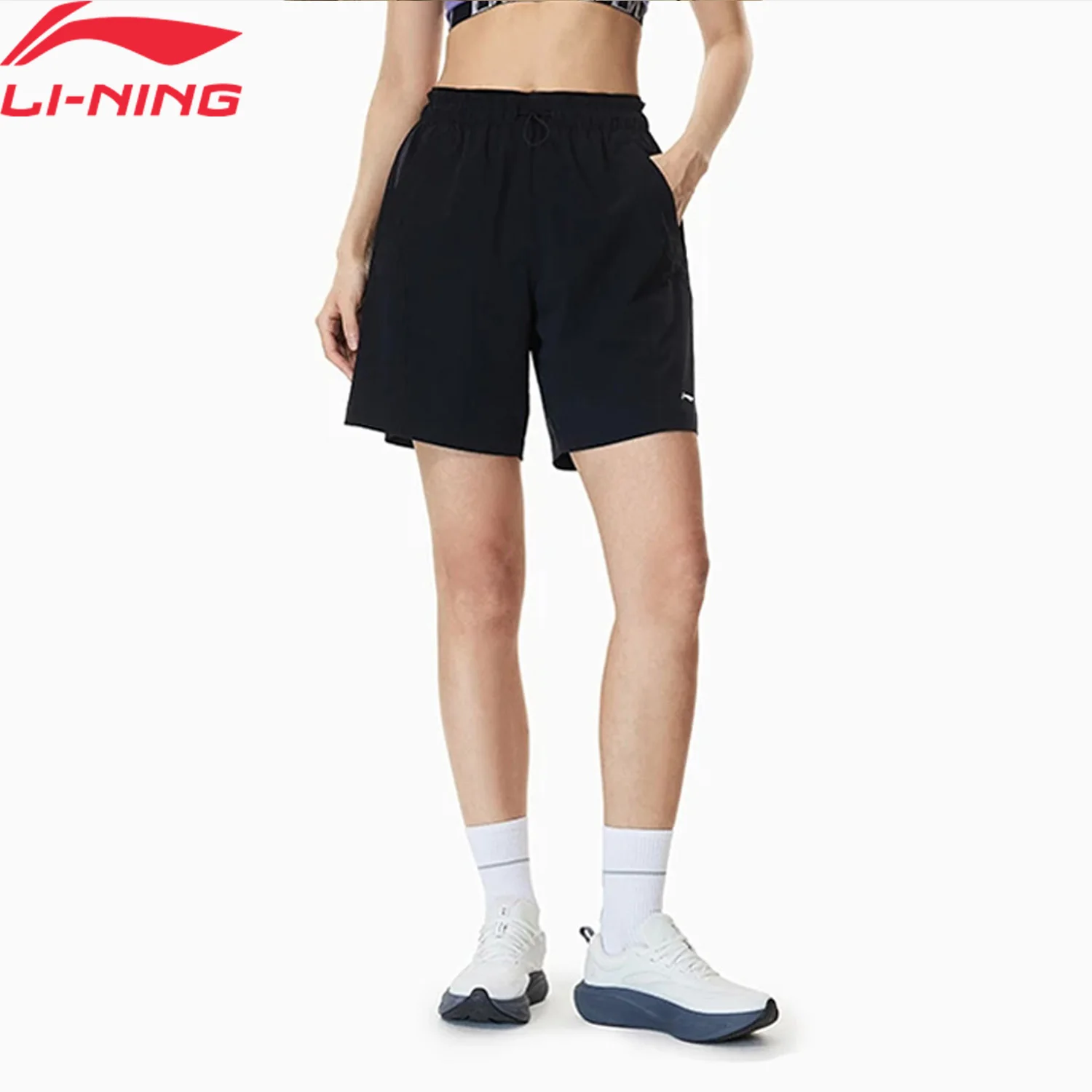 Li-Ning Women's Training Shorts 87%Polyamide 13%Elastane LN COOL Loose Fit Adjustable Waist LiNing Fitness Bottom AKSW130