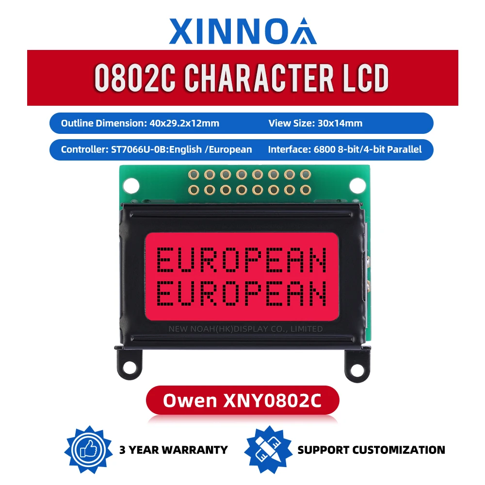 European Red Light Black Letters 0802C Character LCD Display Screen 2X8 LCD 3.3V Or 5V Ultra Small Module With Ear Hook Hole 8X2