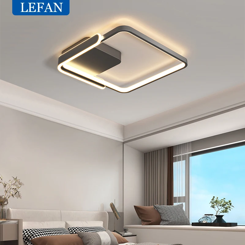 Modern Led Ceiling Light The Bedroom Black White Square Ring lamp Living Room Study Nursery Indoor Lighting Fixture