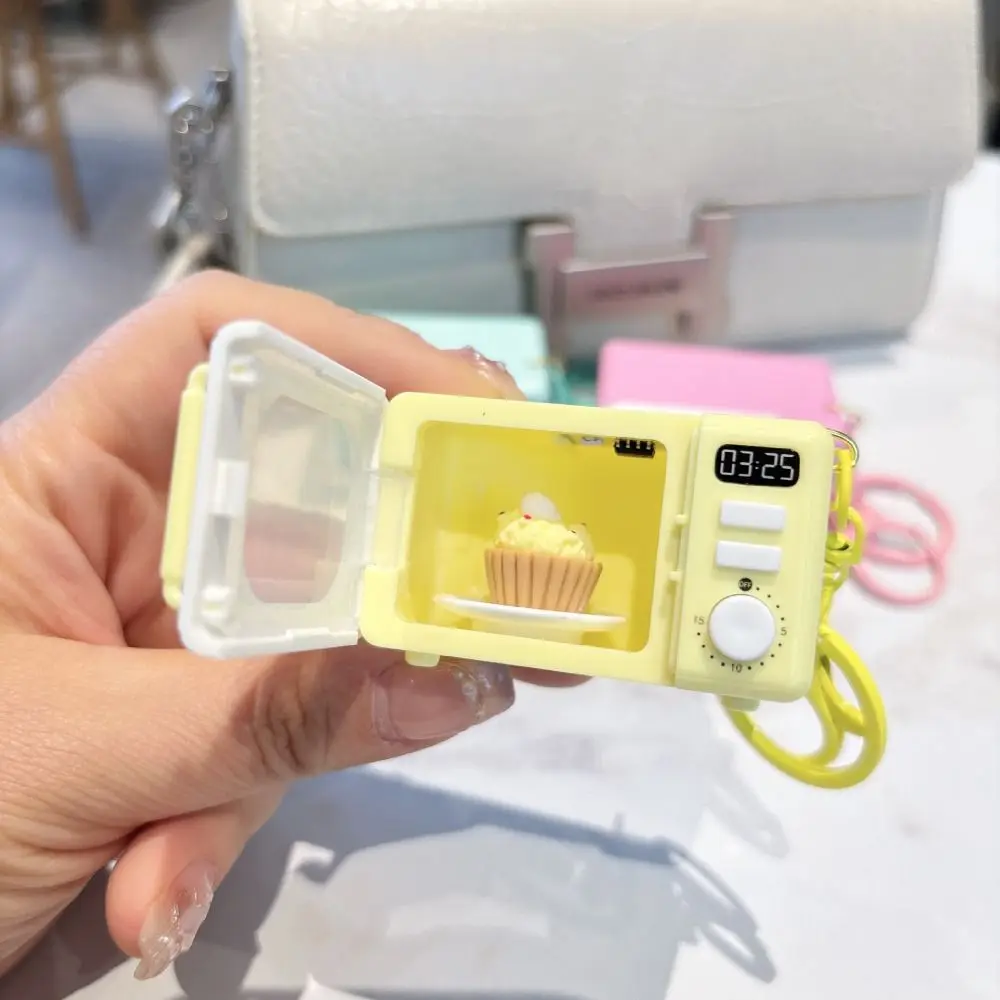 Creative Simulation Microwave Key chain Wallet Pendant Bag Charm Light-Up Kitchen Open The Door Glowing LED Appliance Key ring