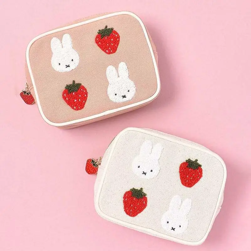 New Miffy Portable Embroidered Fashion Mouth Red Envelope Strawberry Cartoon Cute Pink Square Makeup Storage Bag Birthday Gifts