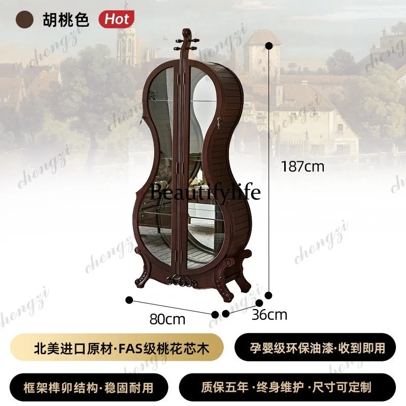 American retro, solid wood wine cabinet French glass display living room art decoration wine cabinet