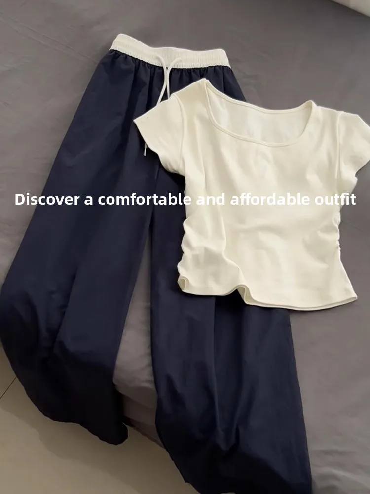 

Tall Women's Summer Thin High Waist Wide Leg Pants Ice Silk Loose Fit Casual Trousers Long Pants Commute Style Body Type
