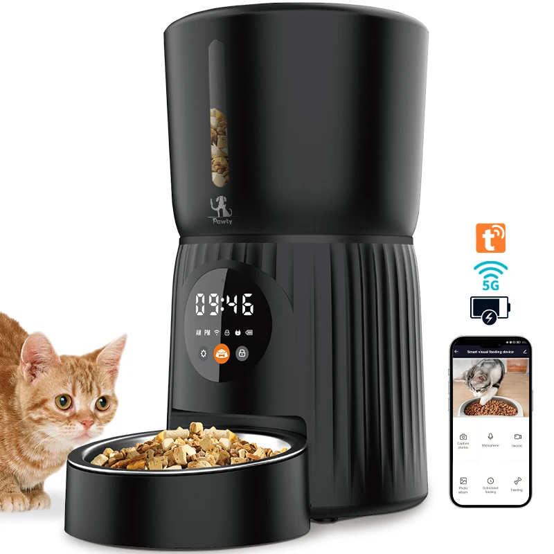 Control Dog Cat Feeder Dispenser Auto Smart Remote Connected 4L Automatic Pet Food Bowl With Camera