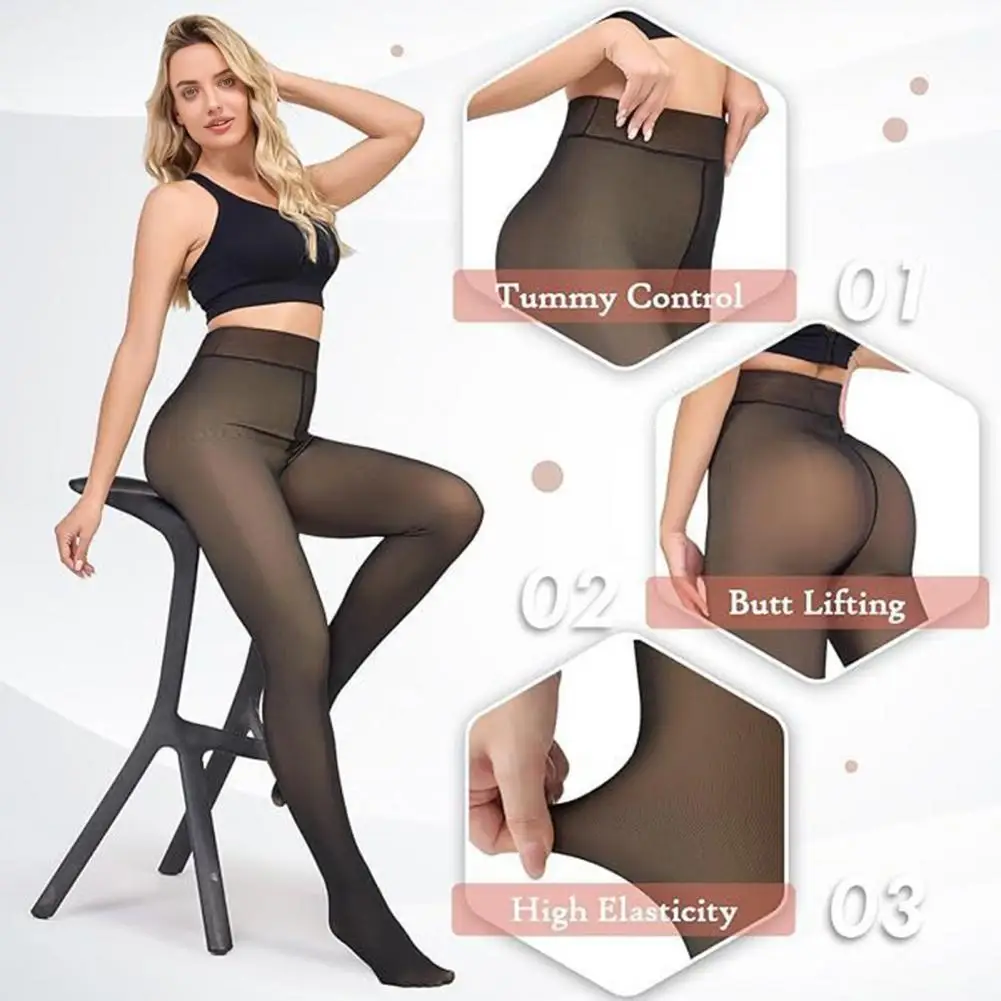 Women Thermal Stockings Sexy Fleece Tights Warm Winter High Waist Translucent Pantyhose Thick Elastic Skin Effect Plus Legging