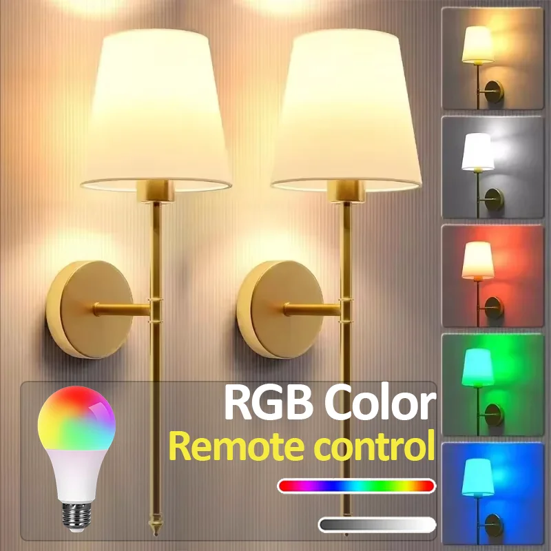 Nordic LED Wall Lamp Charging Function Retro Fabric Black GoldSilver E27 Socket Wireless Remote Control RGB  For Bedroom Study