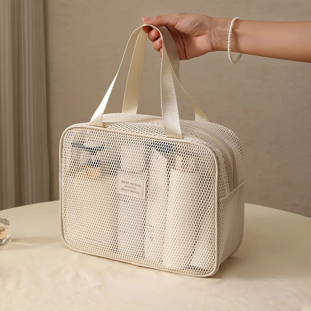 حقيبة أدوات الزينة الشبكية الوردية، سعة كبيرة مع مقصورات متعددة. خفيفة الوزن ومتينة للسفر وصالة الألعاب الرياضية والمدرسة والاستخدام اليومي.
