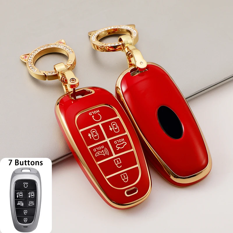 Soft TPU 7 Buttons Car Key Cover Case For 2020 2021 Hyundai Sonata Nexo DN8 Santa Fe TM Tucson NX4 Staria Ioniq Keychain