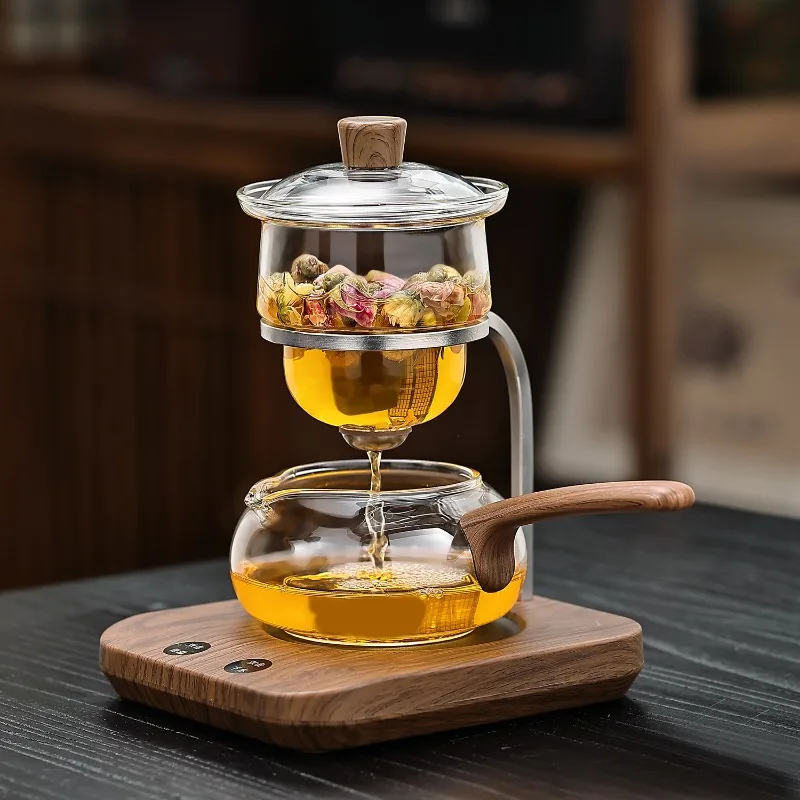 Automatic tea separation elegant glass tea set with thermal insulation tea artifact