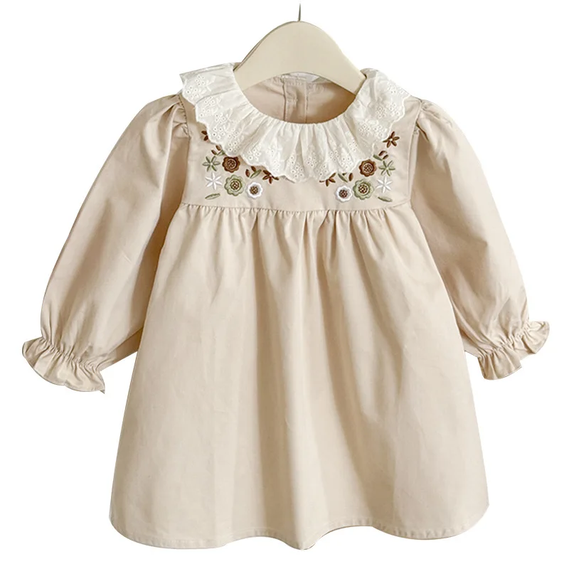 Girls Lace Collar Embroidered Dress Spring and Autumn Style Children's Fashion Little Girl Stylish Princess Dress for Young Girl