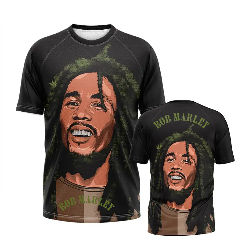 Bob Marley T Shirt 3D Printed Oversize Street Shirt Round Neck Trendy Rock Style Men Short Sleeved