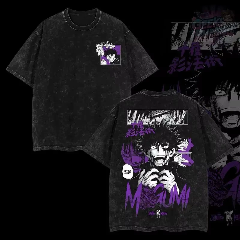 Manga Jujutsu Kaisen T Shirt Fushiguro Megumi Anime Tshirt Gothic Y2k Vintage Washed T-shirt Men's Clothing Cotton Tees Tops