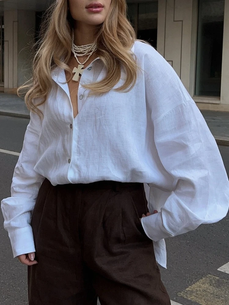 

Новая весенне-летняя универсальная повседневная рубашка из 100% хлопка, модная однотонная свободная блузка-кардиган для женщин