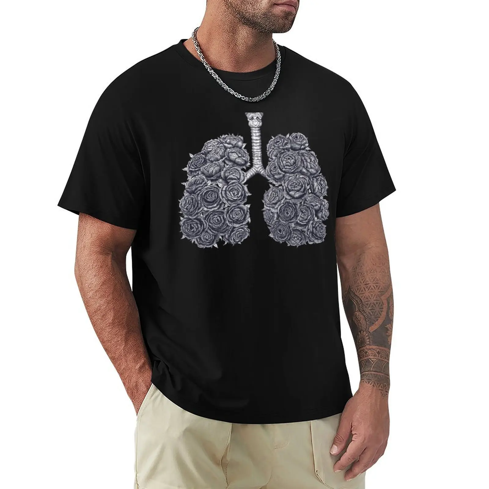 Lungs with peonies T-Shirt funny t shirts cotton T-Shirt