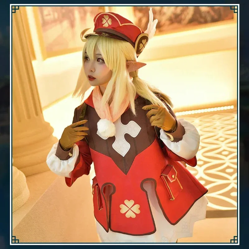 2025 Genshin Impact Klee Dress Backpack Cosplay Costume Uniform Game Suit Halloween Party Outfit Wig Shoes for Women chi