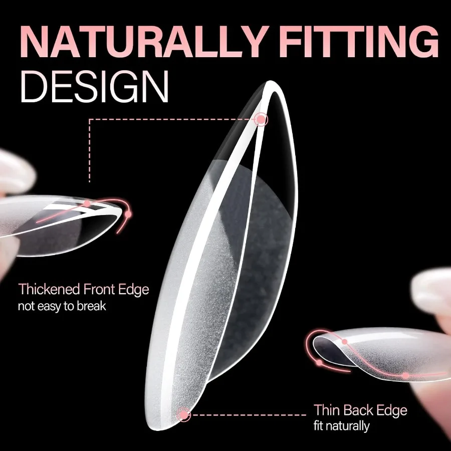 ปลายเล็บอะคริลิคทรงอัลมอนด์สั้น หนา สำเร็จรูป ปลายเล็บปลอมทรงอัลมอนด์สั้น แบบกึ่งด้าน ปลายเล็บปลอมต่อเล็บ 240 ชิ้น