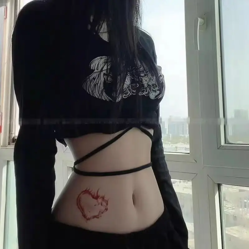 

Red Snake Art Fake Tattoo for Woman Sexy Anime Flame Heart Tattoo Waterproof Temporary Tattoo Sticker Lasting Belly Sticker