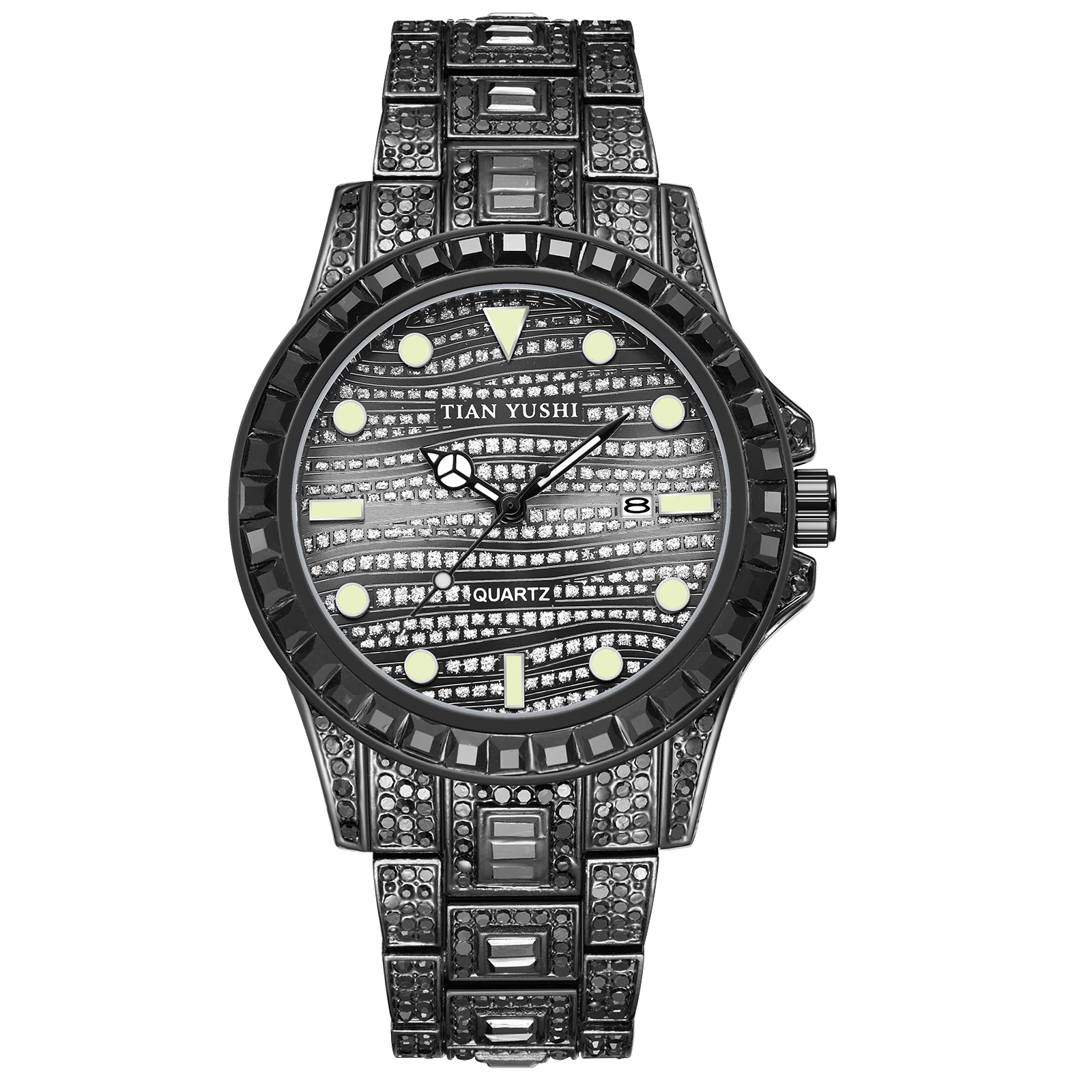 Imagem -04 - Homens Iced Out Bling Assista Completa Diamante Analógico Quartz Wrsitver Rainbow Bezel Data Auto Relógios Impermeáveis Aço Inoxidável