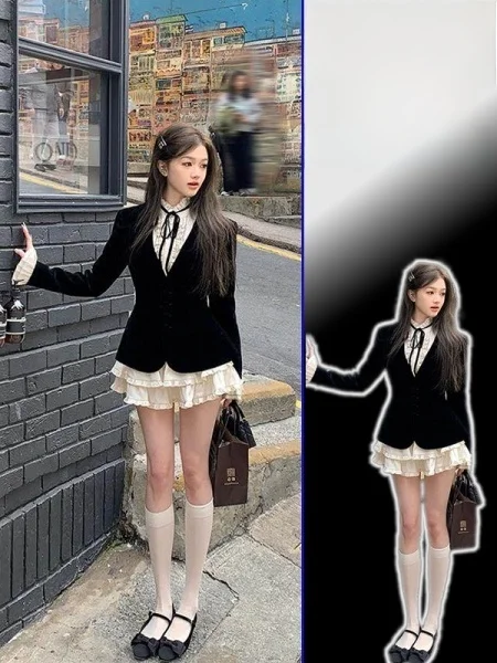 

Костюм-тройка в стиле Хепберн больших размеров: пиджак, юбка и футболка. Новинка весенней коллекции. Модный комплект для женщин, стройнящий силуэт.