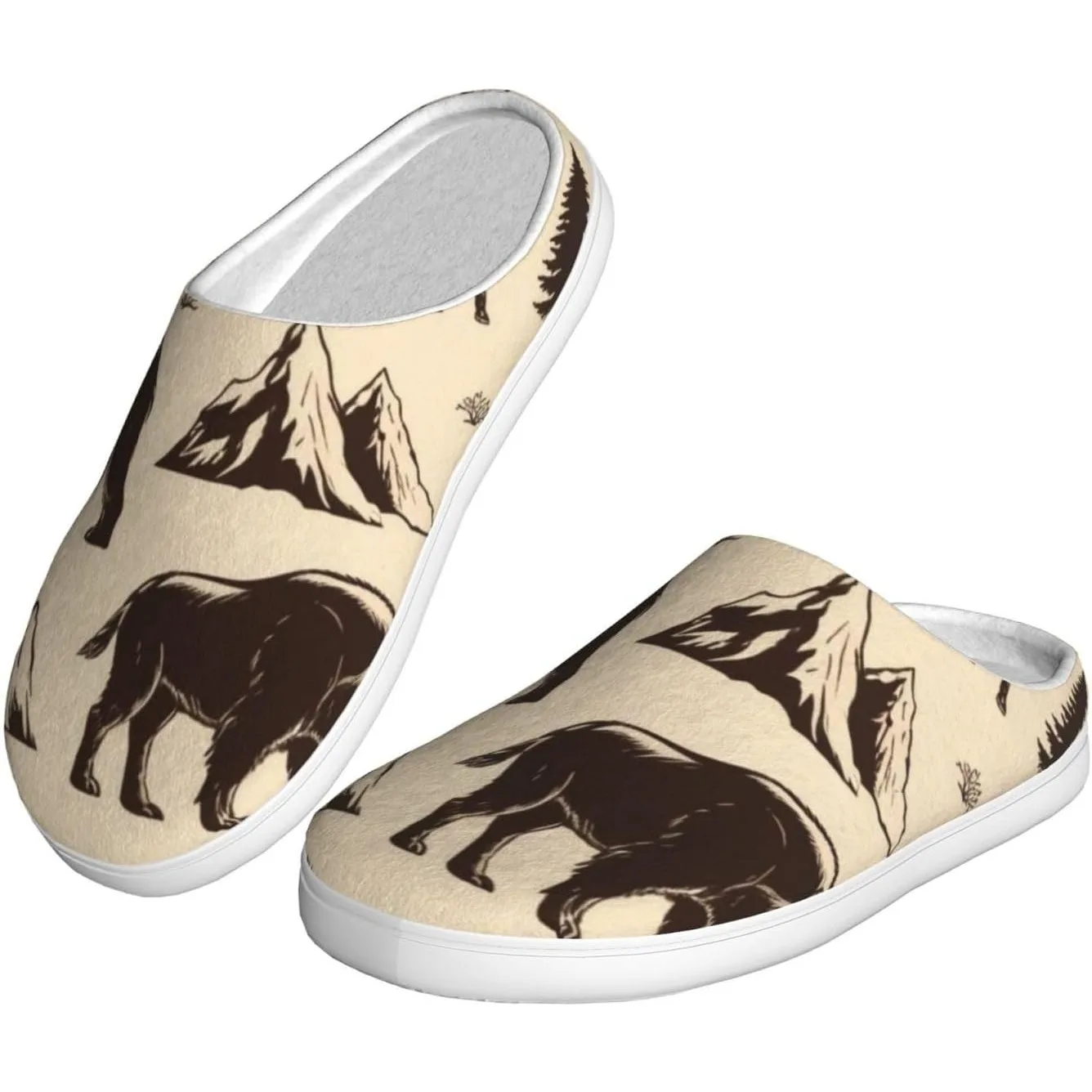 

Vintage Deer Bear Moose Women’s Cozy Slippers Soft Cotton Indoor & Outdoor House Slippers With Anti-Slip Sole