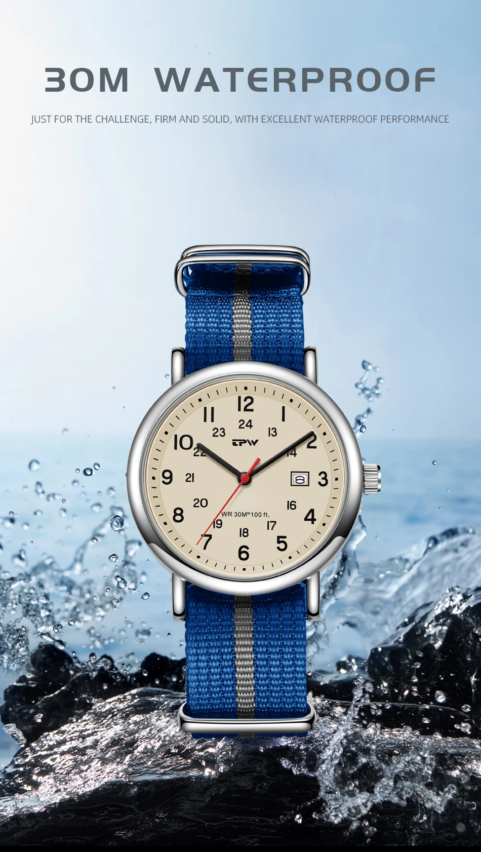 2026 TPW Felduhr Leicht ablesbares Stoffarmband 24-Stunden-Anzeige Quarzwerk Tagesfunktion – Detail 6