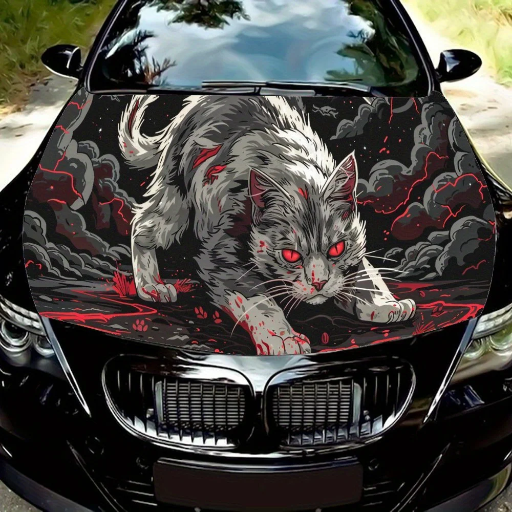 

Demon - Pattern Fierce Cat Pattern car hood stickers, waterproof self-adhesive, scratch resistant, easy to stick, durable car PV