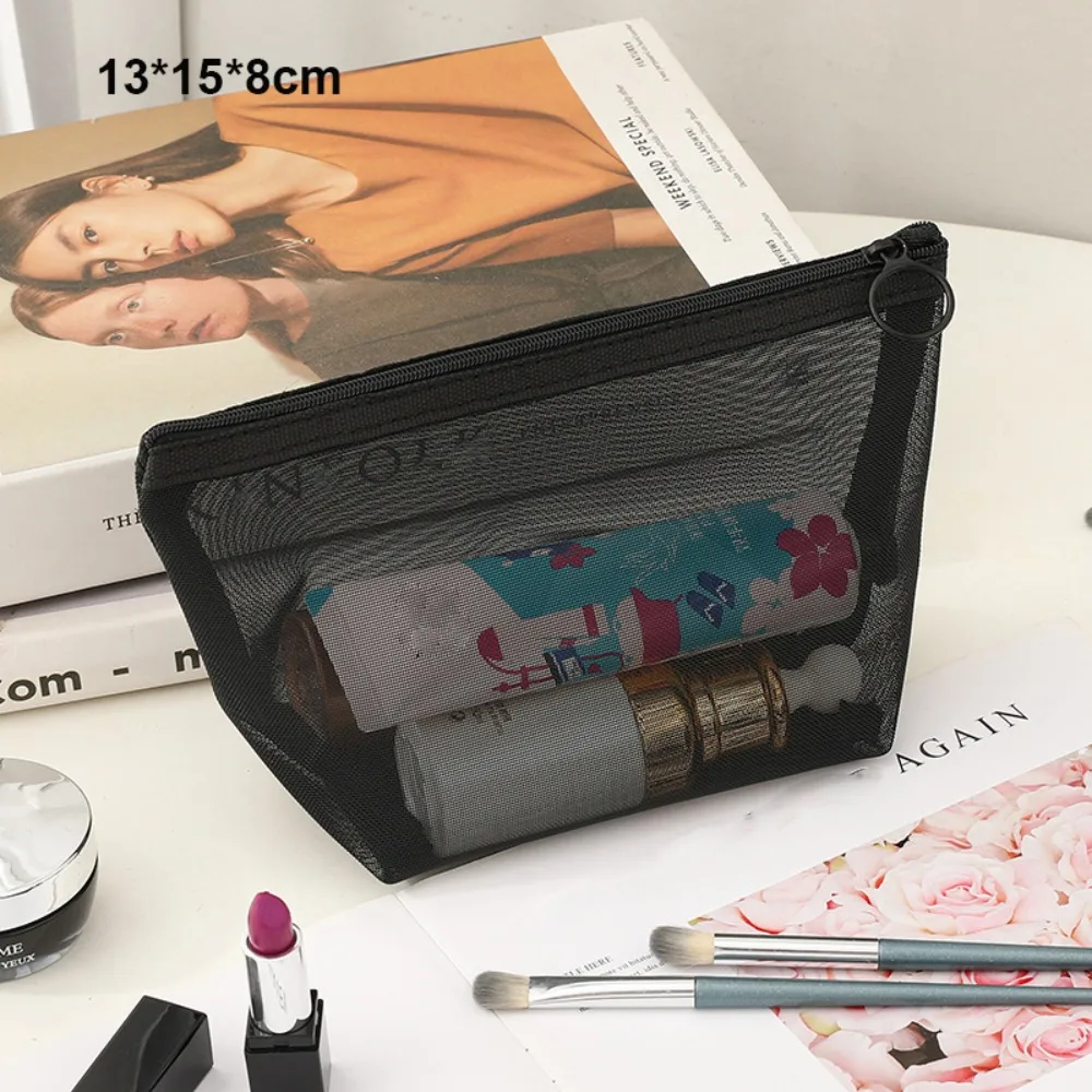 Bolsa de maquillaje de malla transparente con forma de corazón, bolsa de almacenamiento de cosméticos multifunción para mujer, color negro/blanco/Beige, portátil
