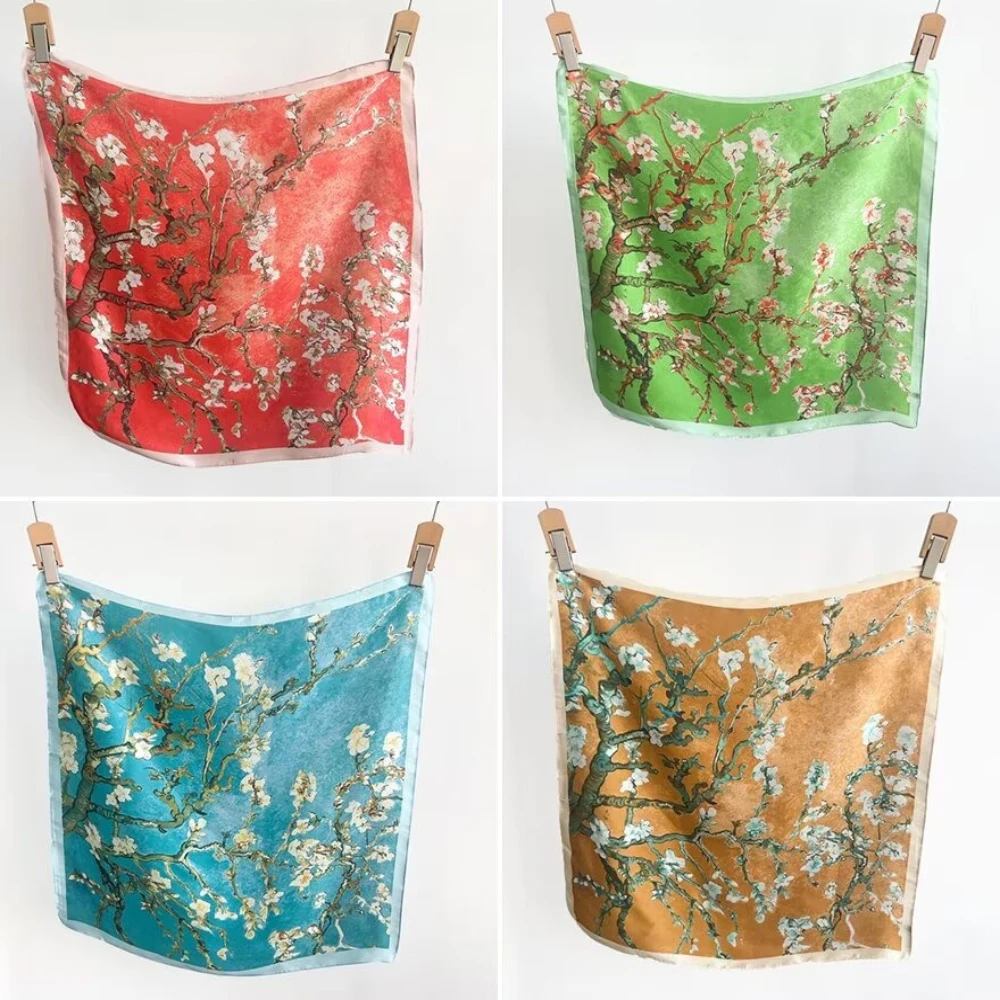 1Pc French temperament printed silk scarf square scarf high-end shawl versatile neck small square scarf headscarf women's scarf