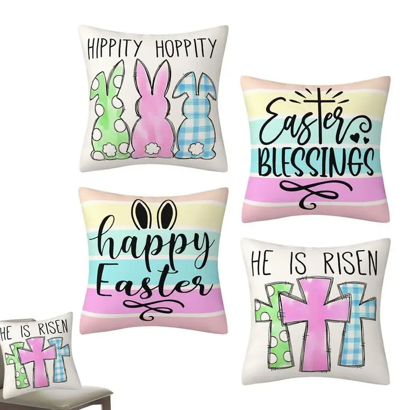 

Easter Throw Pillow Covers 45x45cm Soft Zippered Pillow Case 4pcs Pillowcase Skin-Friendly Pillow Cover For Sofas Homes Chairs