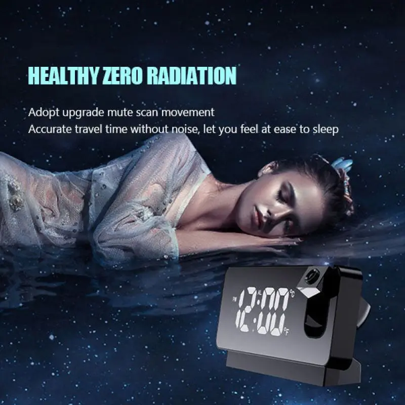 180 ° Armprojectie Digitale wekker Temperatuur Vochtigheid Nachtmodus Snooze Tafelklok 12/24H USB-projector LED-klok