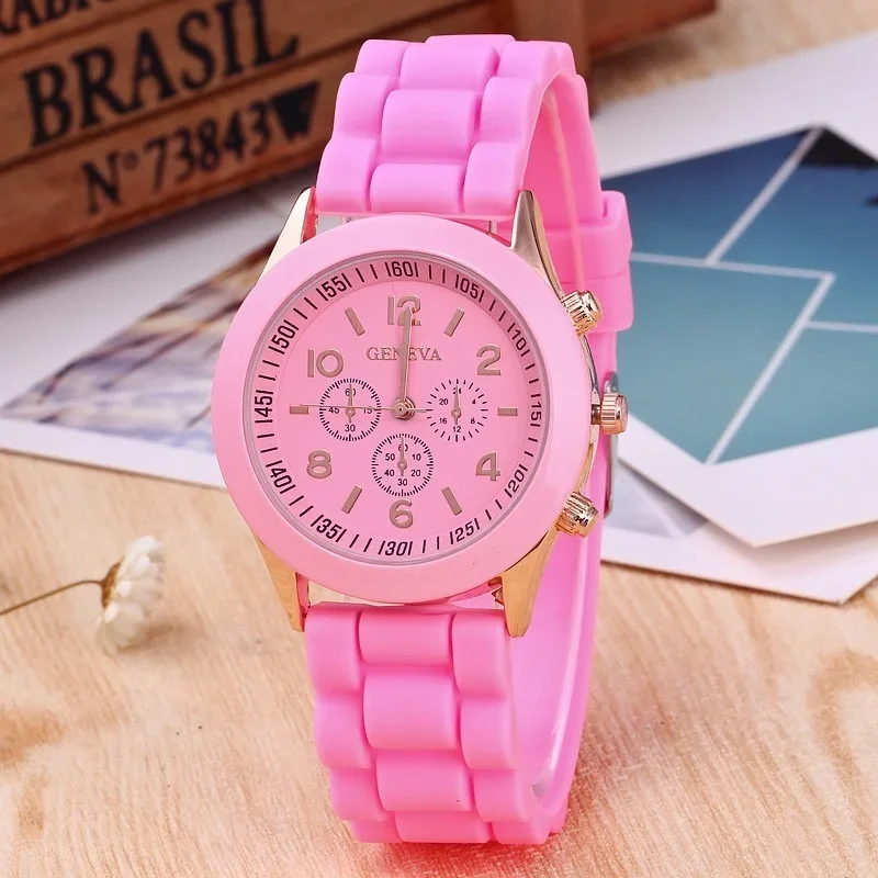 Montre Genève en silicone pour femme, montre-bracelet à quartz pour homme et femme, marque célèbre, mode étudiante, vente en gros