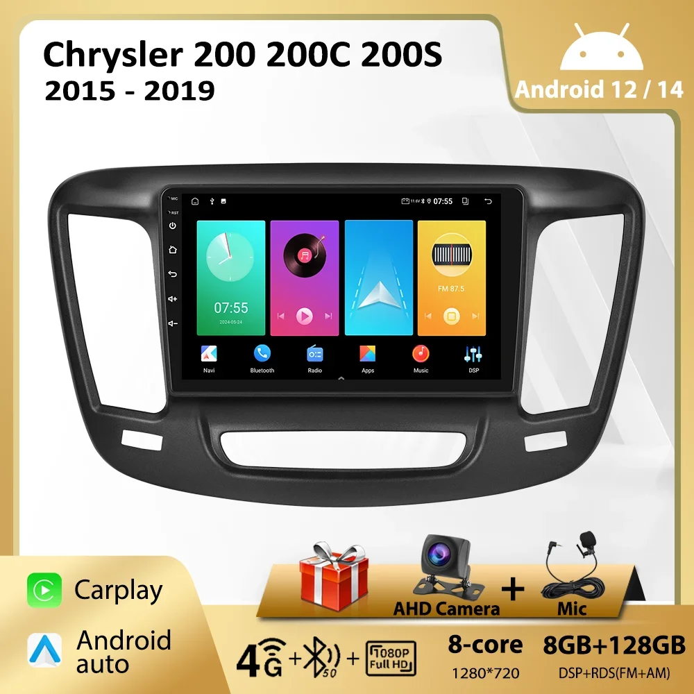 Android Car Radio for Chrysler 200 200C 200S 2015-2019 Carplay Multimedia 2DIN Stereo Auto Audio 9inch Head Unit Navigation GPS