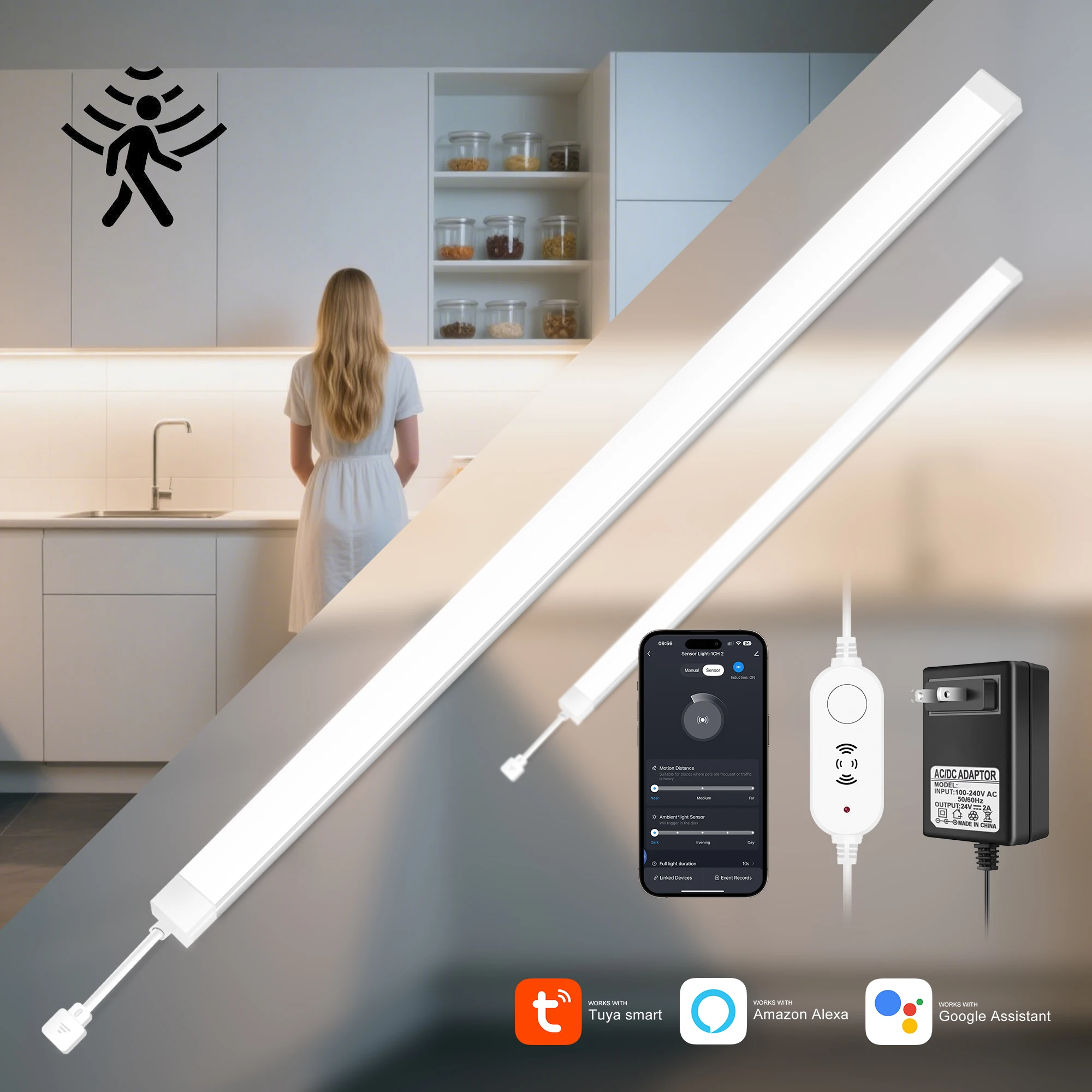 

1M radar sensing soft light 2700k-6500kCW brightness adjustable IP65 cabinet bottom light APP control Alexa and Google Assistant