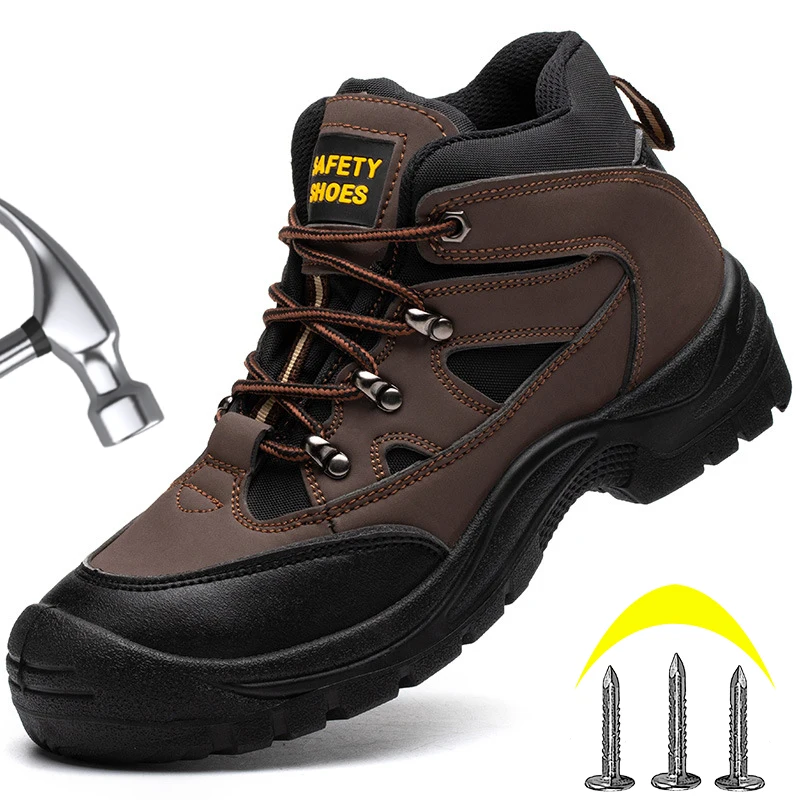 

Industrial Safety Shoes Anti-smash Anti-puncture Work Safety Boots Men's High Top Sneakers Leather Ankle Boots Protective Shoes